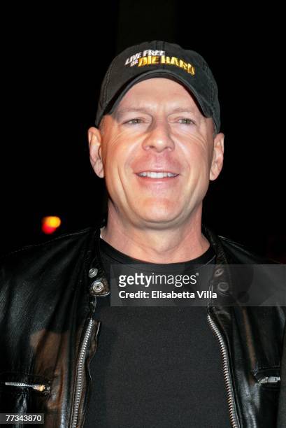 Actor Bruce Willis attends the Italian premiere of the movie "Live Free Or Die Hard" at Auditorium Conciliazione October 15, 2007 in Rome, Italy.