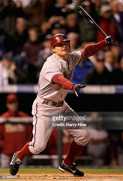 Eric Byrnes of the Arizona Diamondbacks bats against the Colorado Rockies during Game Four of the National League Championship Series at Coors Field...