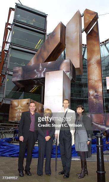 Channel 4 chief Andy Duncan, Margaret Hodge, Nick Knight and Jan Young-Husband unveil a variation of the Channel 4 Logo outside the headquarters on...
