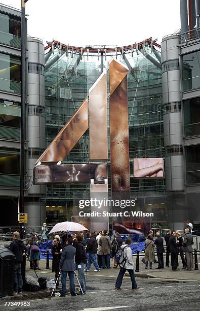 New variation of the Channel 4 Logo designed by photographer Nick Knight is unveiled outside the headquarters of Channel 4 on October 16, 2007 in...