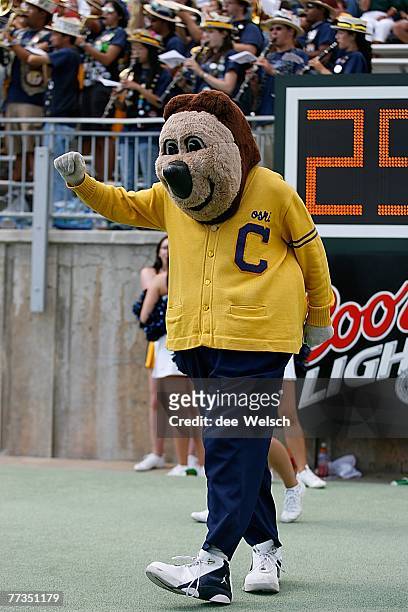 The California Golden Bears mascot cheers during the game against the Colorado State Rams at Hughes Stadium on September 8, 2007 in Fort Collins,...