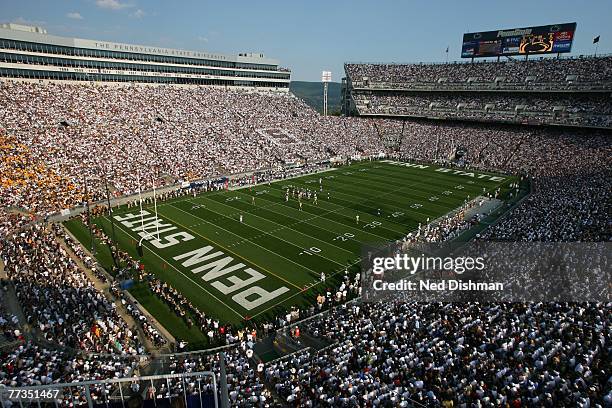 General view of the fans of the Penn State Nittany Lions during game against the University of Iowa Hawkeyes at Beaver Stadium on October 6, 2007 in...