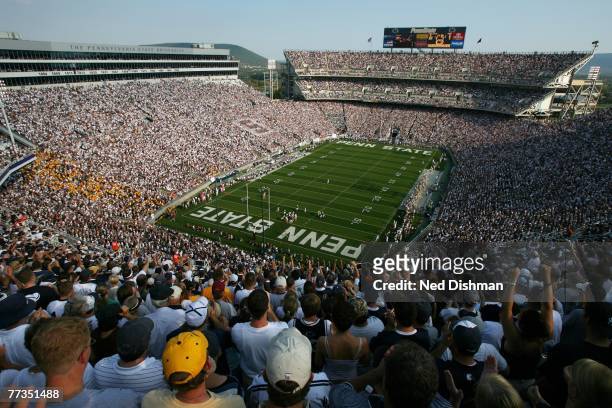 General view of the fans of the Penn State Nittany Lions during game against the University of Iowa Hawkeyes at Beaver Stadium on October 6, 2007 in...