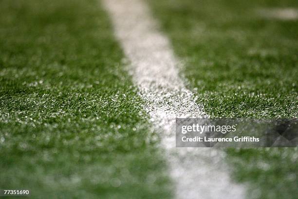 Close up of the artificial surface during a training session at the Luzhniki Stadium on October16, 2007 in Moscow, Russia.