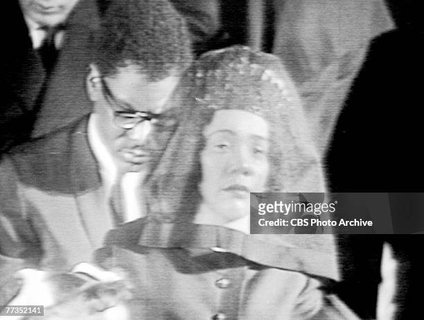 Screen capture shows American Civil Rights activist Coretta Scott King at the televised funeral of her husband, Civil Rights and religious leader...