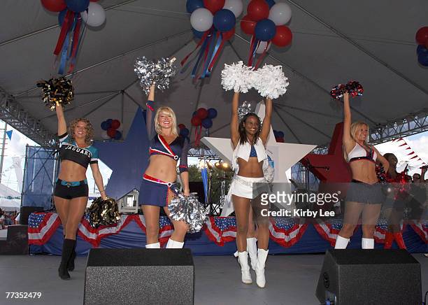 Cheerleaders Aubrey Moore of the Jacksonville Jaguars, Eileen Stachowiak, Brandi Jones of the Indianapolis Colts and Kerry Arrington of the Tennessee...