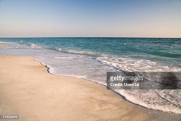 sand, sky, and water on a sarasota beach at sunset. - siesta key stockfoto's en -beelden