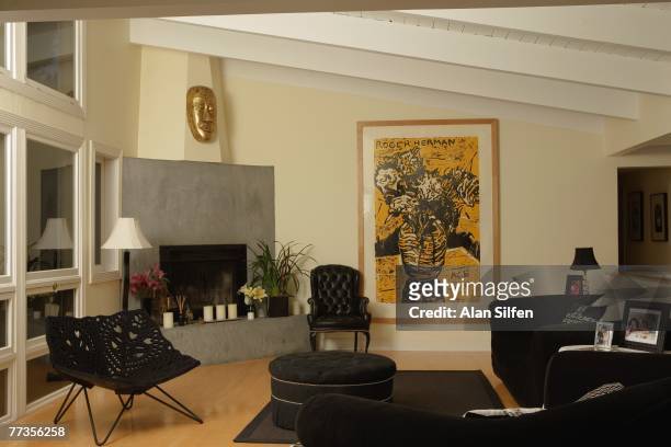 Living room of Janice Dickinson during a portrait shoot at her home on April 27, 2007 in the Hollywood Hills, California. Artists from...