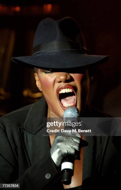 Singer Grace Jones performs at the launch of Kate Moss's new Top Shop 'Christmas Range' collection at Annabel's October 16, 2007 in London, England.