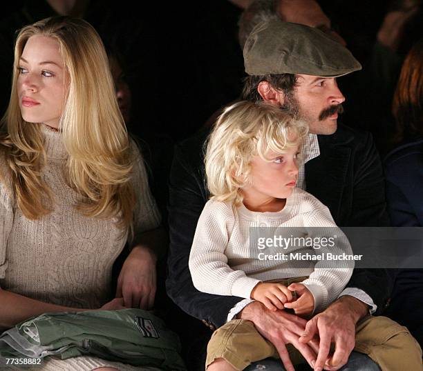 Actor Jason Lee with son Pilot Inspektor Riesgraf-Lee and guest in the front row at the Whitley Kros Spring 2008 fashion show during Mercedes Benz...