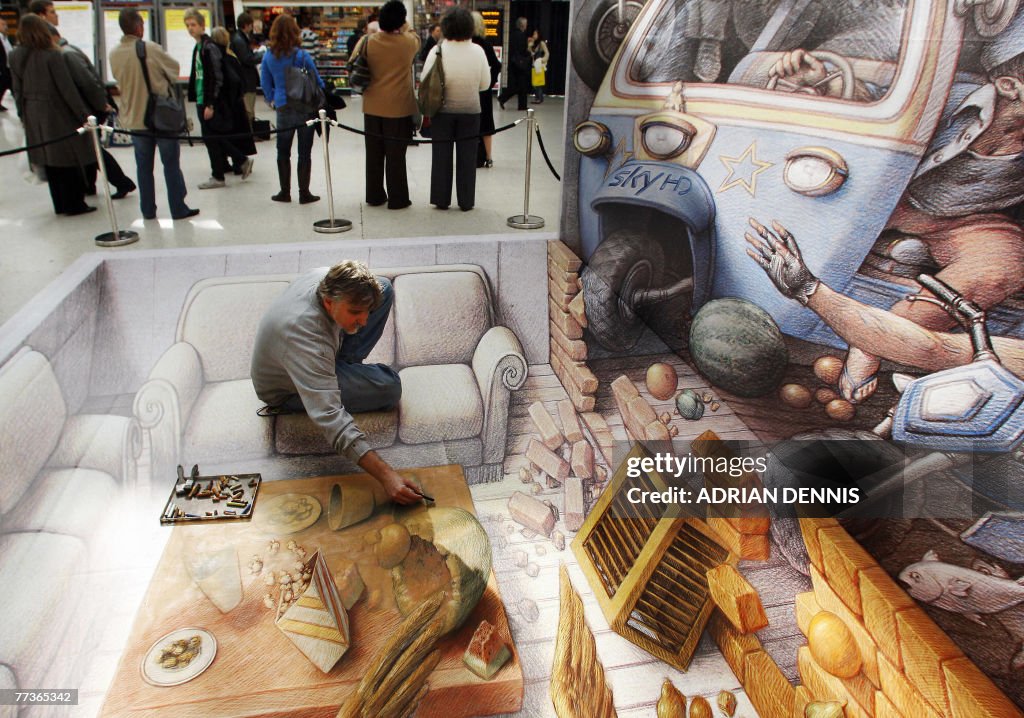 US street artist Kurt Wenner works on hi