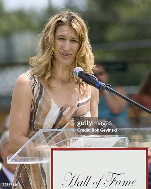 Steffi Graf introduces Gabriela Sabatini during the 2006 International Tennis Hall of Fame Induction on Saturday, July 15, 2006 in Newport, Rhode...