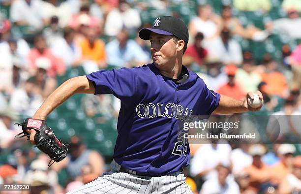 Jeff Francis of the Colorado Rockies pitches against the San Francisco Giants on August 29, 2007 at AT&T Park in San Francisco, California.