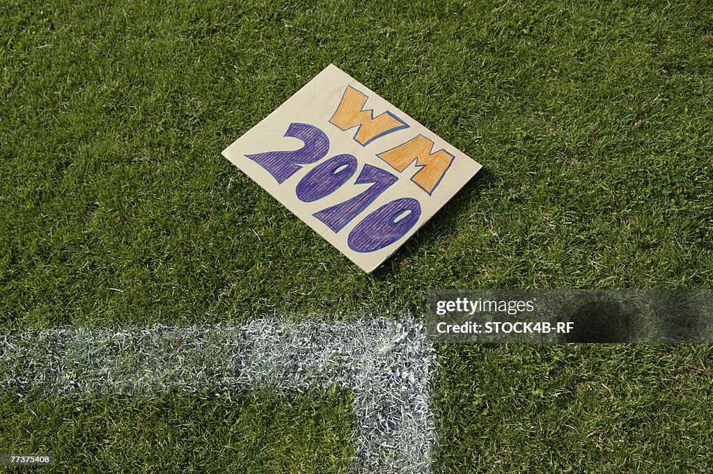 WM 2010 sign lying on grass