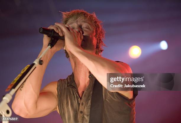 Singer Samu Haber of the Finnish rock band 'Sunrise Avenue' performs live during a concert at the Huxleys October 17, 2007 in Berlin, Germany. The...