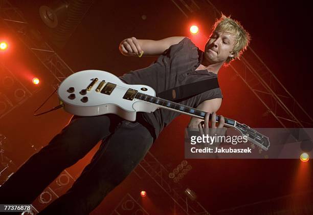 Singer Samu Haber of the Finnish rock band 'Sunrise Avenue' performs live during a concert at the Huxleys October 17, 2007 in Berlin, Germany. The...