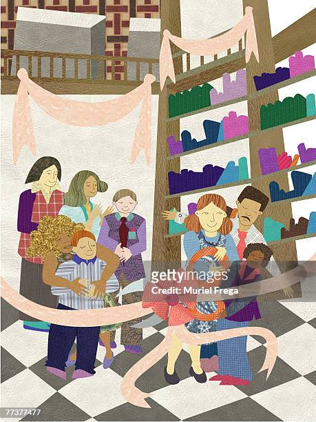 multicultural people at an opening ceremony - public library stock illustrations