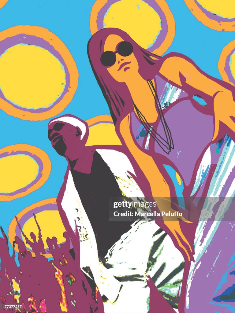 A man and woman dancing in a disco club
