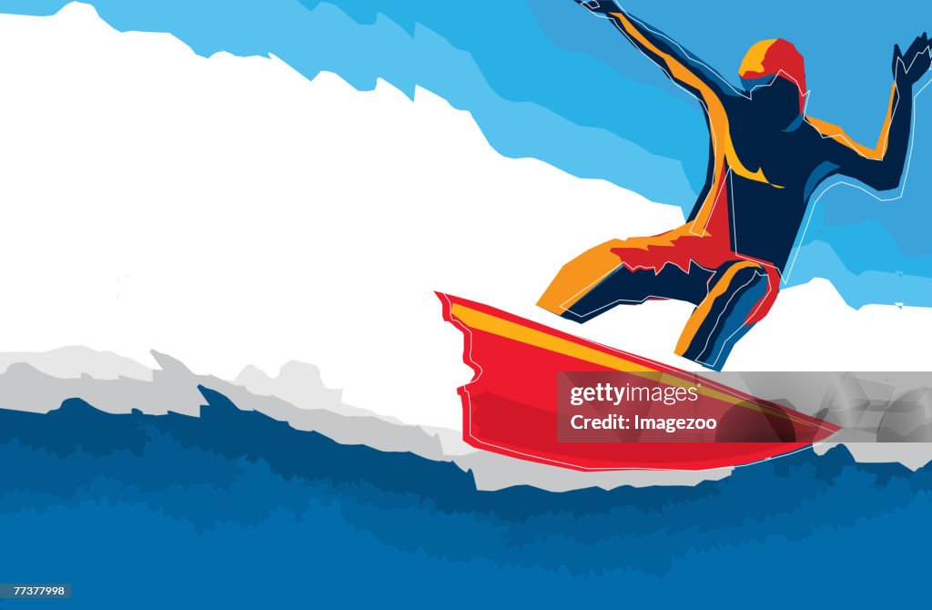 Surfer on red surfboard