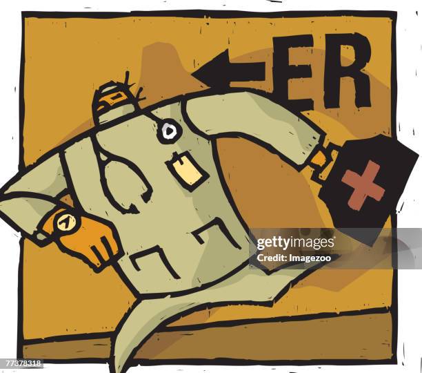 doctor running to the emergency room - operating gown stock illustrations