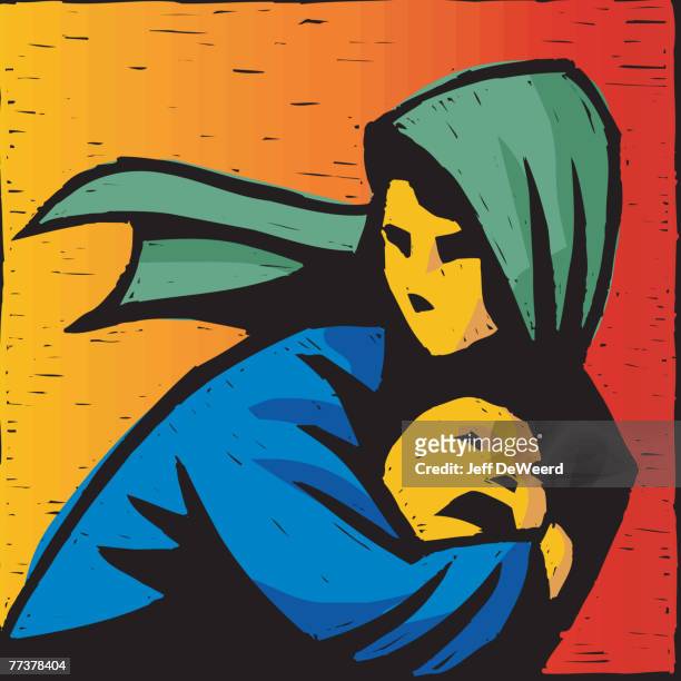 an illustration of refugee and her child - children role playing crime stock-grafiken, -clipart, -cartoons und -symbole