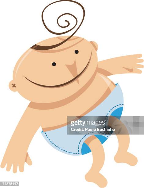 ilustraciones, imágenes clip art, dibujos animados e iconos de stock de a baby with curly hair in diapers - bambino
