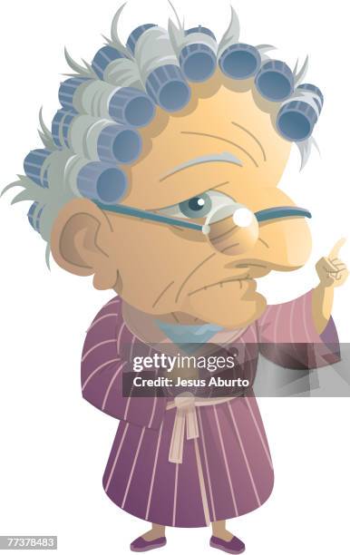 portrait of an old woman with curlers in her hair - strictness stock illustrations