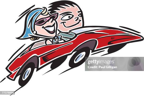 a couple going for a spin in a red sports car - クルーズ　カップル点のイラスト素材／クリップアート素材／マンガ素材／アイコン素材
