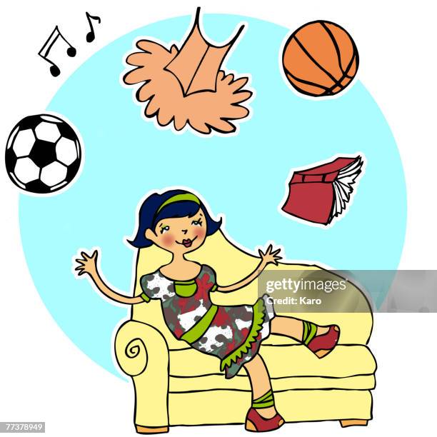 a girl juggling with life - juggling soccer ball stock illustrations
