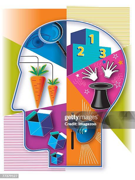 stockillustraties, clipart, cartoons en iconen met human brain - right cerebral hemisphere