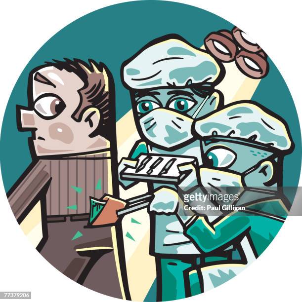 a man having a wallet surgery - operating gown stock illustrations