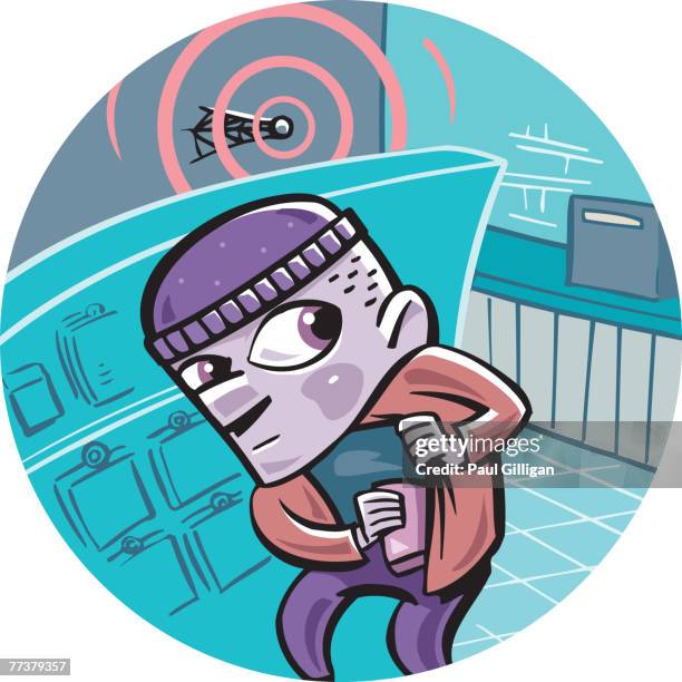 a thief caught stealing from the surveillance equipment - robbery store clip art stock illustrations