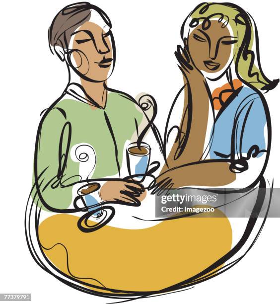 a couple enjoying lattes - friends dining stock illustrations