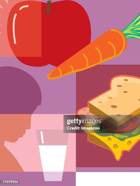 learning about nutrician - school dinner stock illustrations