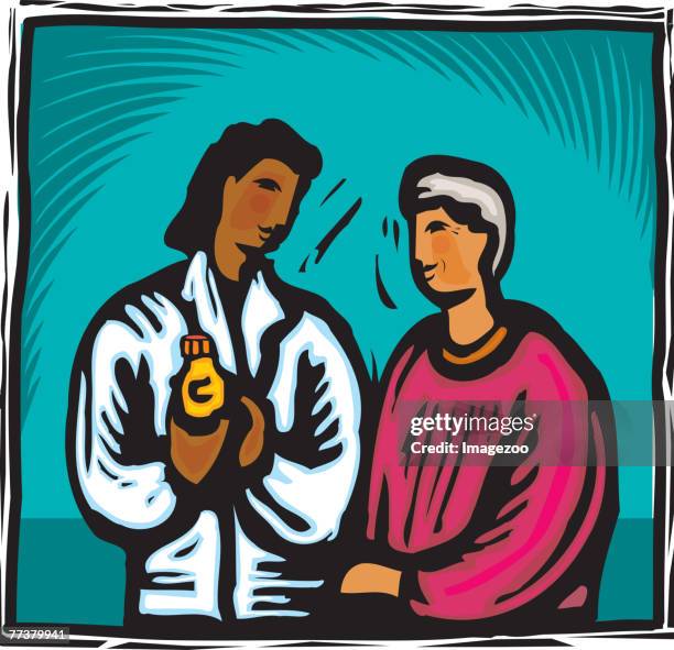 doctor discussing medication with patient - two nurses talking stock illustrations