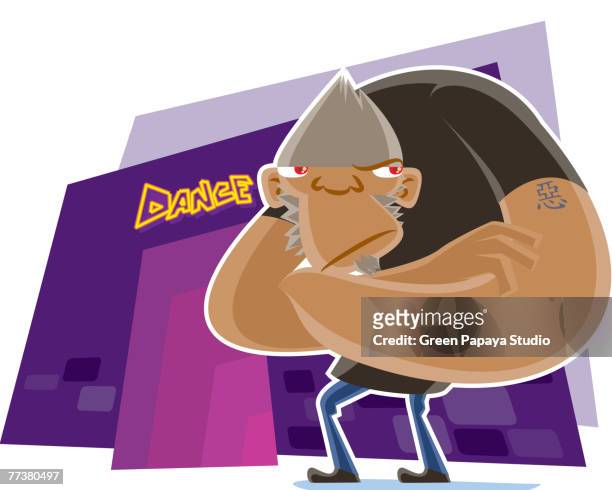 a bouncer guarding the entrance of a nightclub - bouncer guarding stock illustrations