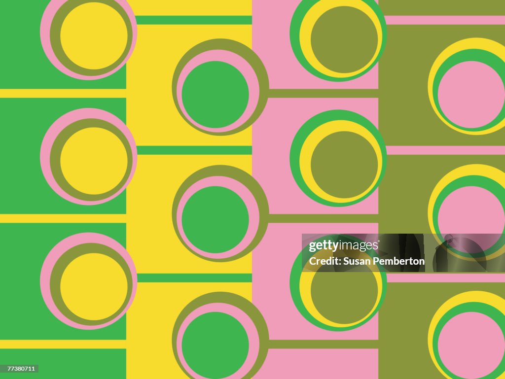 Illustrated abstract pattern with green and pink pattern