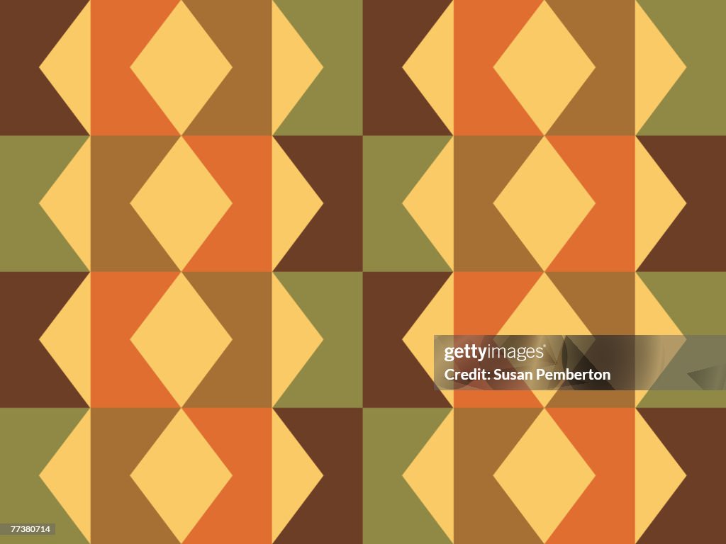 Illustrated abstract pattern with green and brown zig zag shapes
