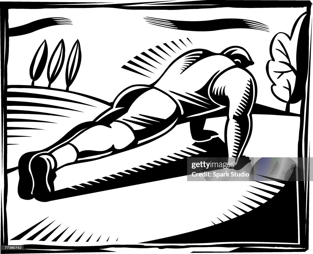 Pushups Draw A Black And White Drawing Of A Man Doing Pushups High-Res Vector ...