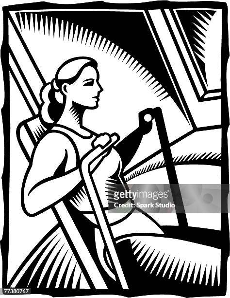 a black and white illustration of a woman exercising on a rowing machine - rowing machine stock illustrations