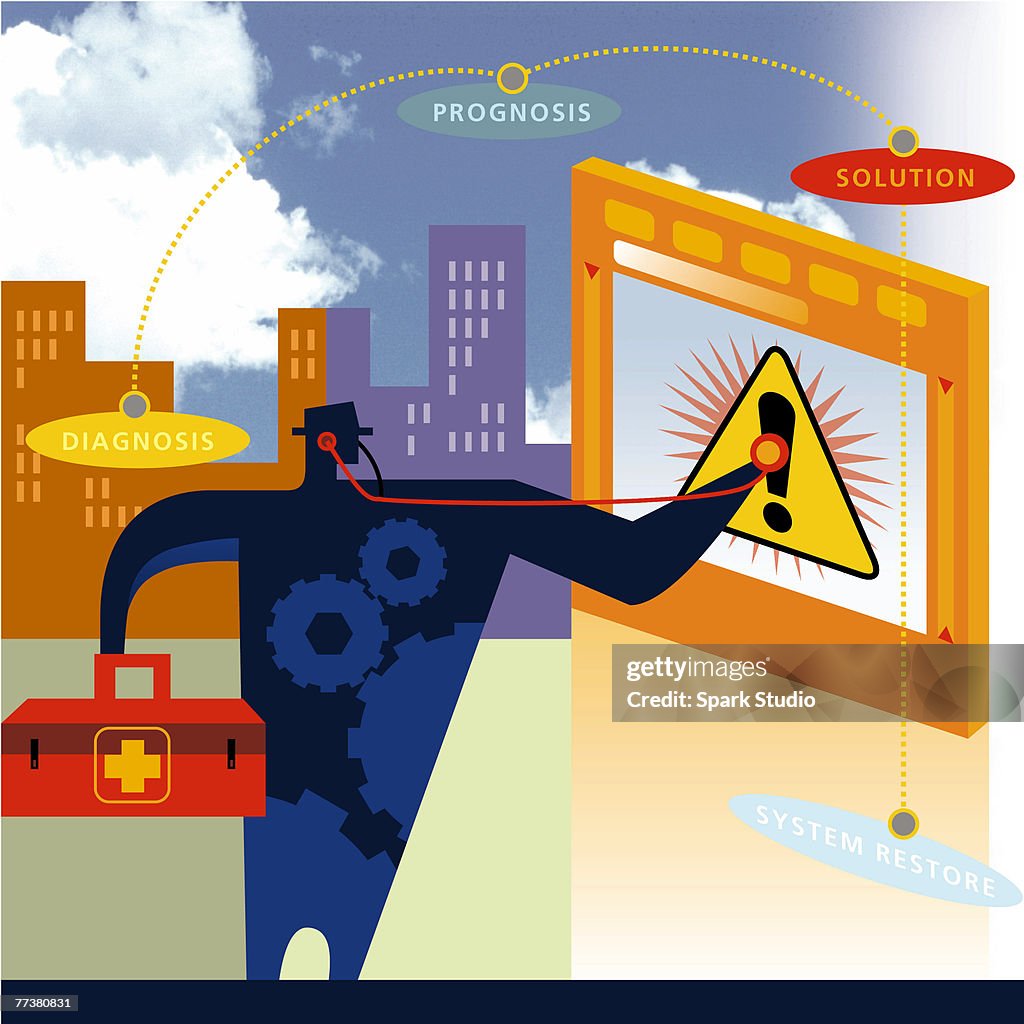 A computer support technician working on a crashed system