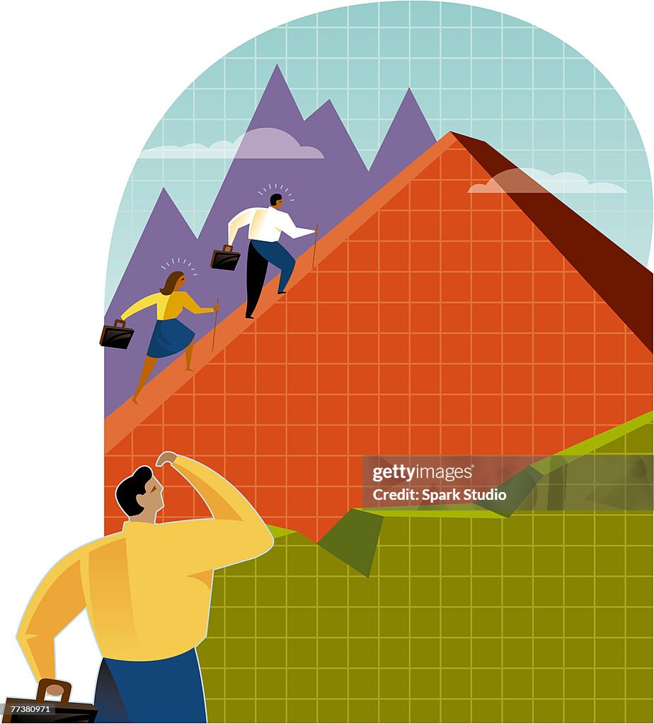 Business people climbing a sales chart