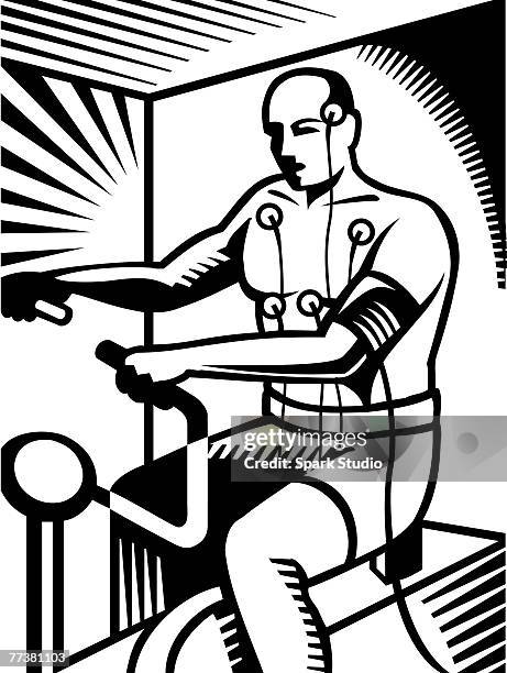 a man undergoing a stress test drawn in black and white - stress test stock illustrations