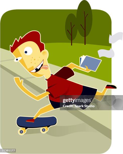 a boy on a skateboard - child reckless stock illustrations
