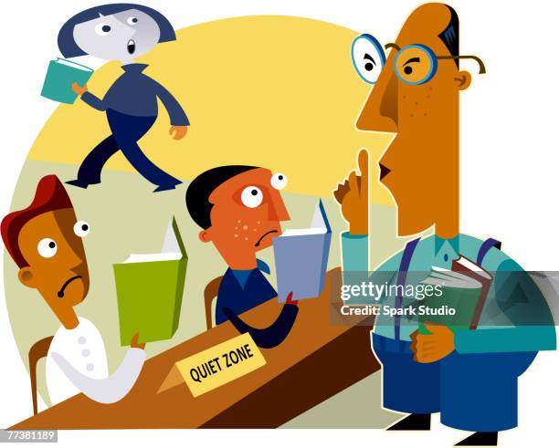 Sentence Shushes Children Talking Quietly In Library