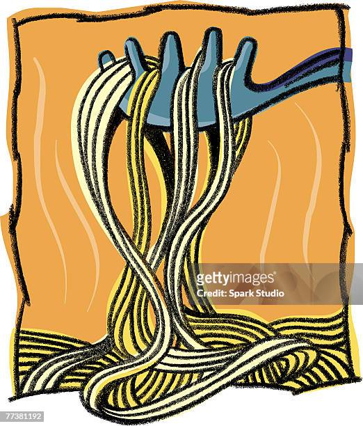 a drawing of spaghetti - straining spoon stock illustrations