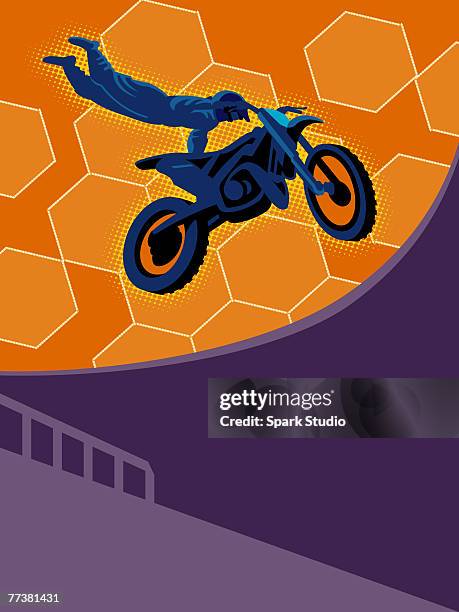 a man performing a dirt bike trick - ramp stock illustrations