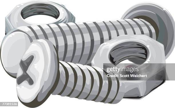 ilustraciones, imágenes clip art, dibujos animados e iconos de stock de illustration of nuts and bolts - screw fastener
