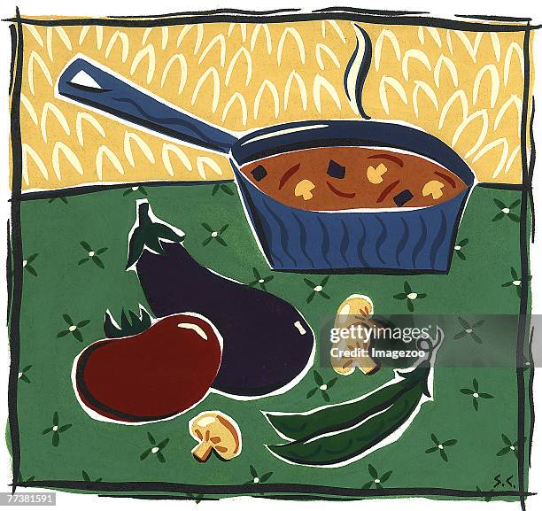soup's on - green pea soup stock illustrations