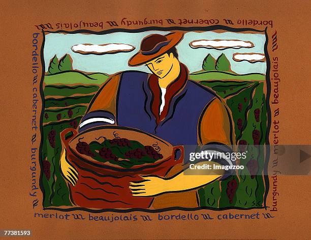 grape picker - vineyard worker stock illustrations